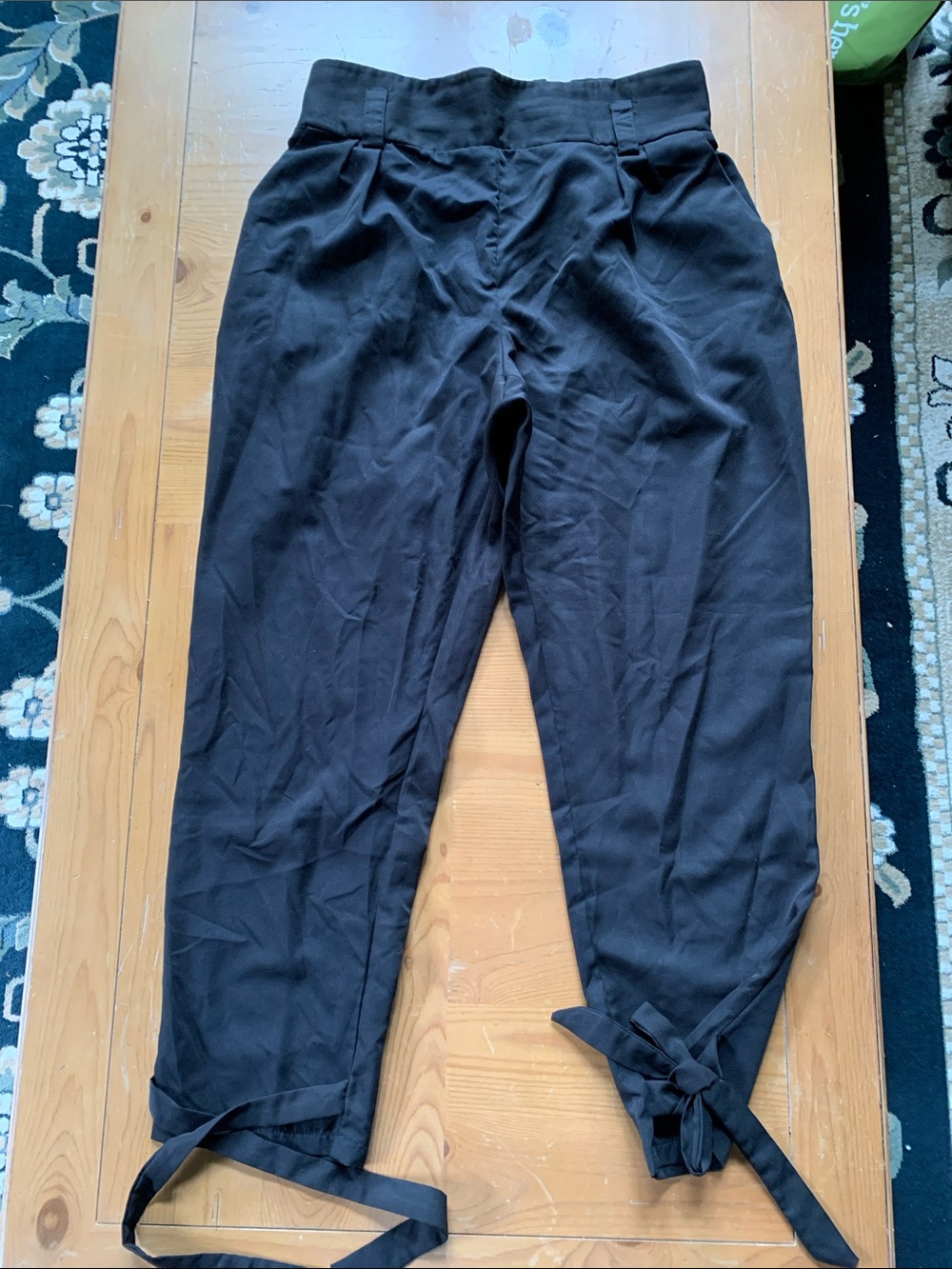 SHEIN Black Tie-Hem High Rise Pants for Women.
